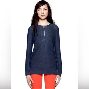 Tory Burch Orrin Navy Blue Linen Tunic Sweater